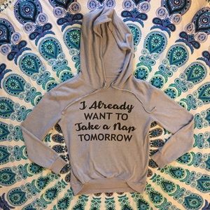 Light Grey Hoodie w/ funny nap/sleep saying size M